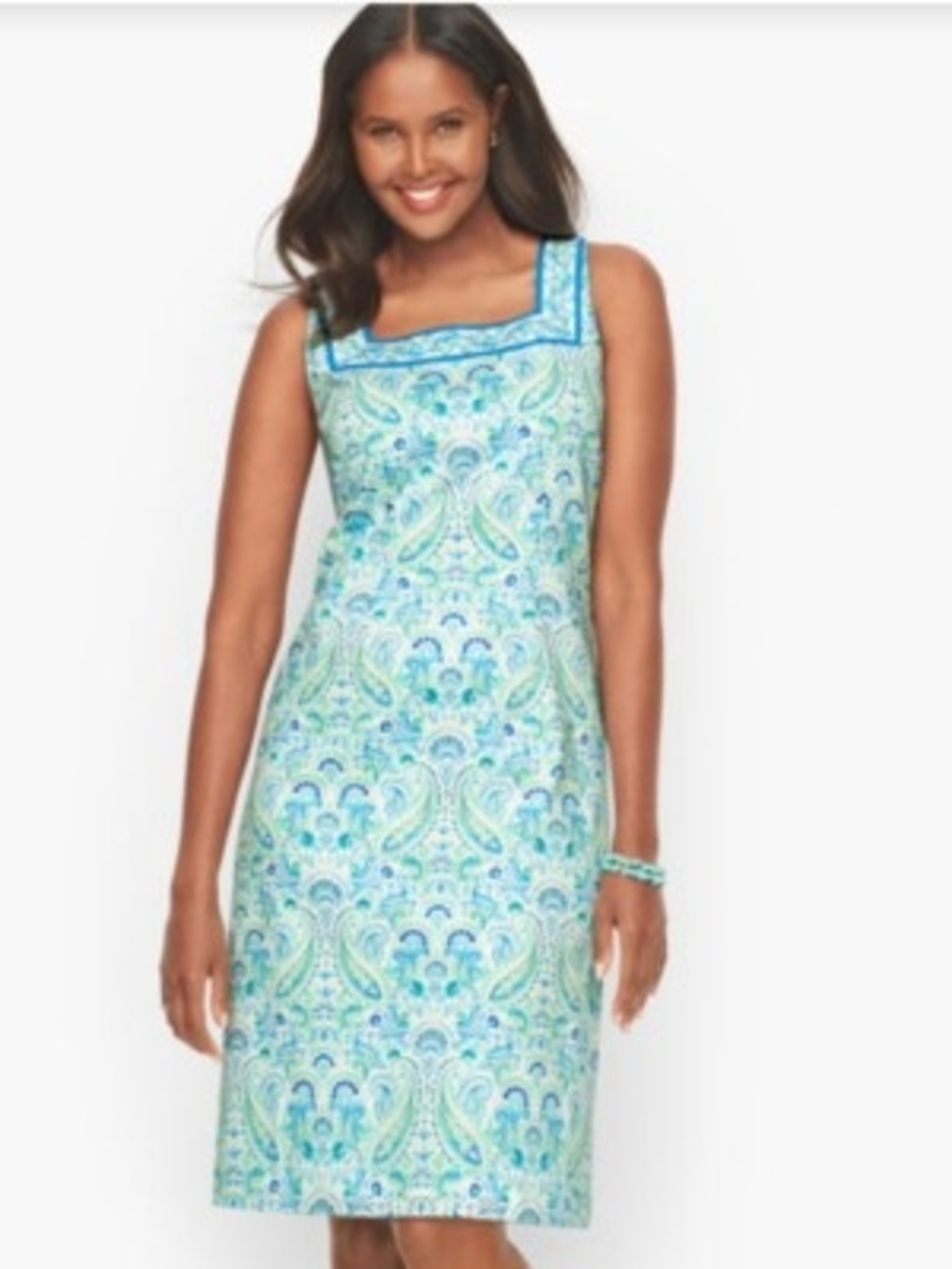 Talbots Light Blue & White Paisley Midi Dress Size 24W New